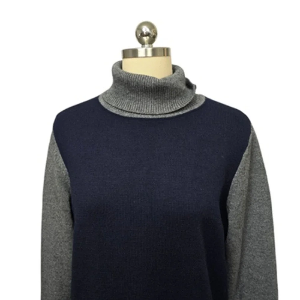 Boden Sweater‎ Dress Womens 12 Navy Gray Turtleneck Colorblock Wool Cashmere